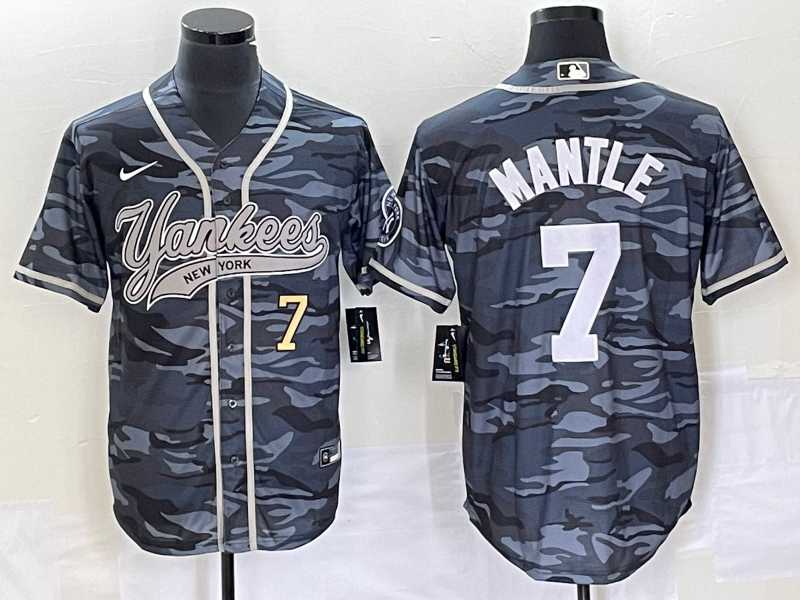 Men's New York Yankees #7 Mickey Mantle Number Grey Camo Cool Base With Patch Stitched Baseball Jersey,We sell and wholesale Men's New York Yankees #7 Mickey Mantle Number Grey Camo Cool Base With Patch Stitched Baseball Jersey on line form chian!